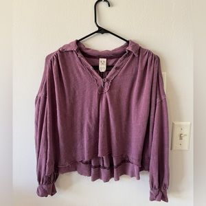 We The Free Free People Rush Hour Mulberry Linen Blend Collar Blouse XS